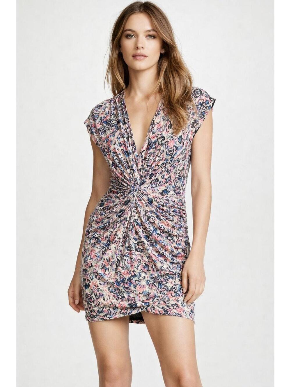 IRO Silk Twist Front Abstract Mini Dress FR36 XS US2